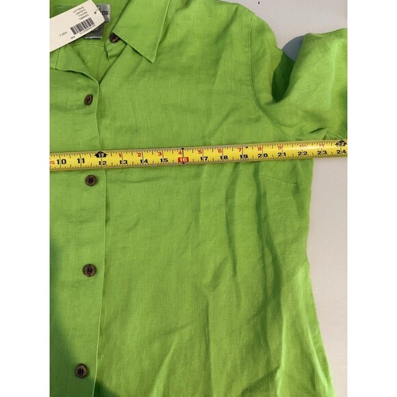 Chico's Top 2 Large No Iron 100% Linen Shirt Green Button Up 3/4 Sleeve New - Picture 3 of 7